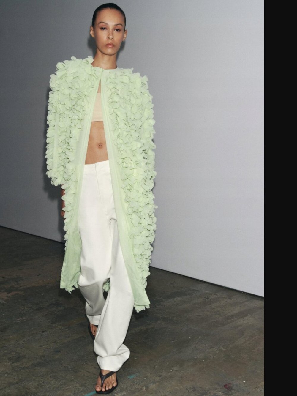 Zara ZW Collection Women Pastel Mint Textured Floral Petal Coat Size S NWT 139$
